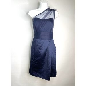Davids Bridal Bridesmaid Dress Navy‎ One Shoulder Size 14 New With Tags